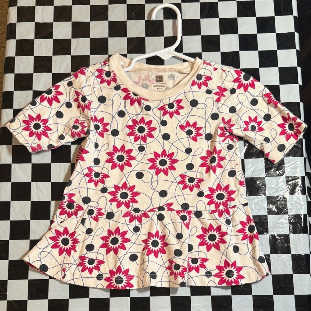 Tea Collection Pink and Black Floral Kids Top 100% cotton